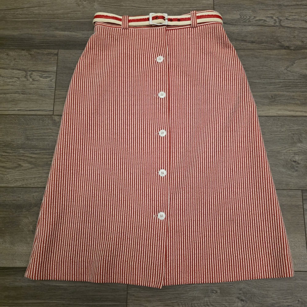 Vtg Skirt Unique Rare 60-70s Graff Californiawear Striped Midi Skirt with Belt - Picture 4 of 6